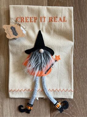 Mud Pie Halloween Gnome Kitchen Towel – Orange, Black & Gray